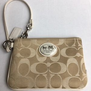Coach Wristlet Logo Camvas Beige with leather loop